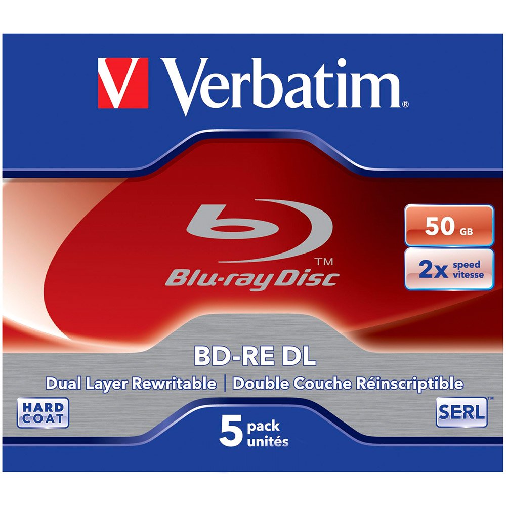 Verbatim BD-RE DL Blu-Ray 50GB Dual Layer Rewritable 2x Speed 5 Units