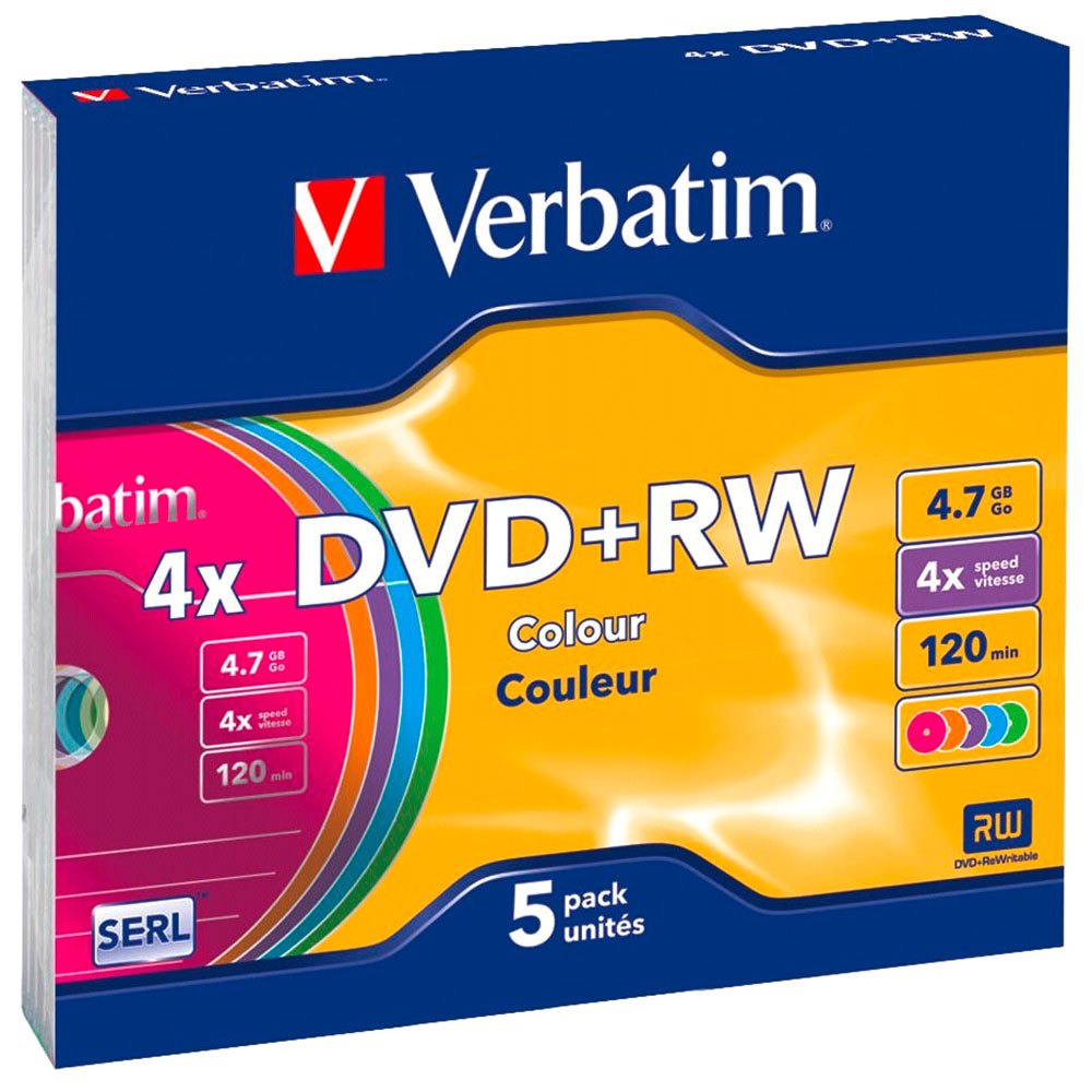 Verbatim DVD+RW 4.7GB Color Velocidad 5 Unidades Multicolor|