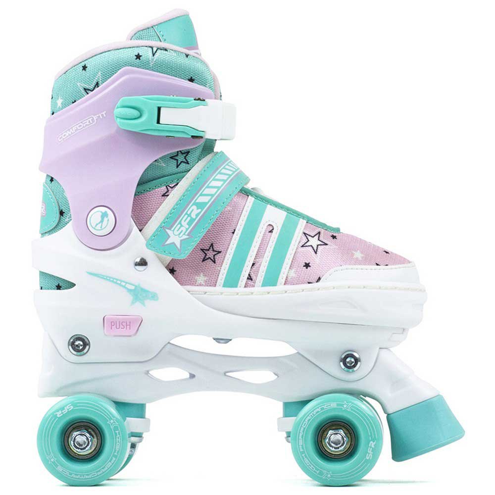 SFR Spectra Adjustable Kids Quad Roller Skates Pink/Green Optional Skate Bag 