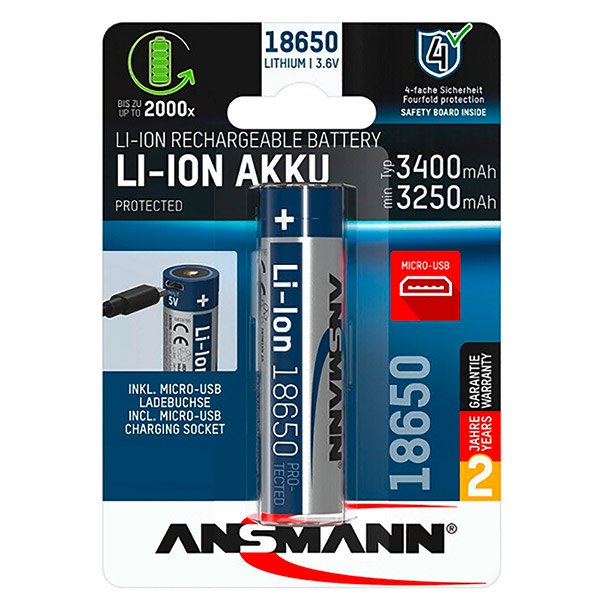 Ansmann Batterier Li-Ion 18650 3400Mah 3.6V Micro-USB 1307-0003