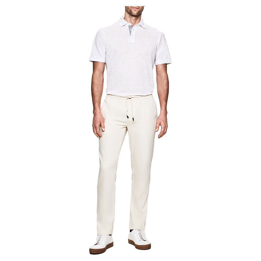 Hackett Linen Stripe Plackt Slim Short Sleeve Polo Shirt