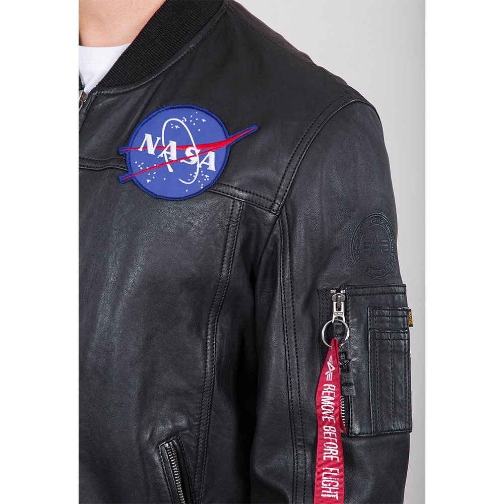 Alpha industries MA-1 LW NASA Leather Jacket Black | Dressinn