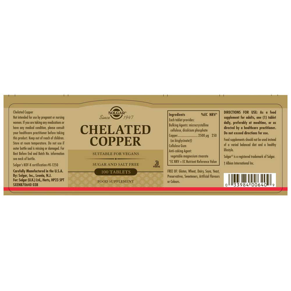 Solgar Chelated Copper 100 Units