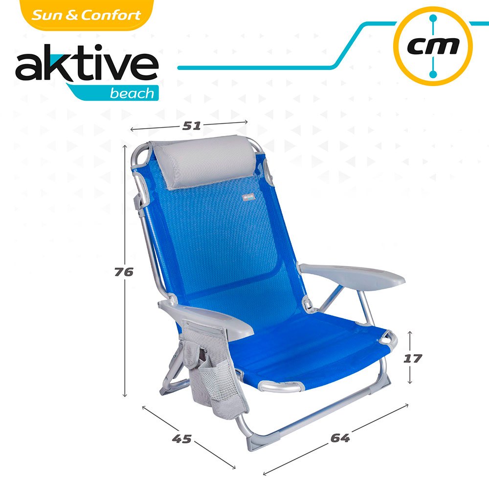 Aktive Folding Chair 4 Positions With Cushion And Cup Holder