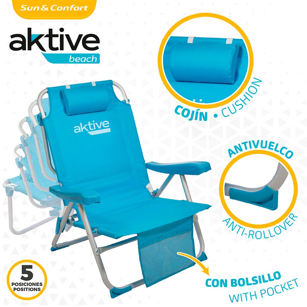 Aktive Folding Chair Backpack 5 Position Aluminium 66x58x80 cm