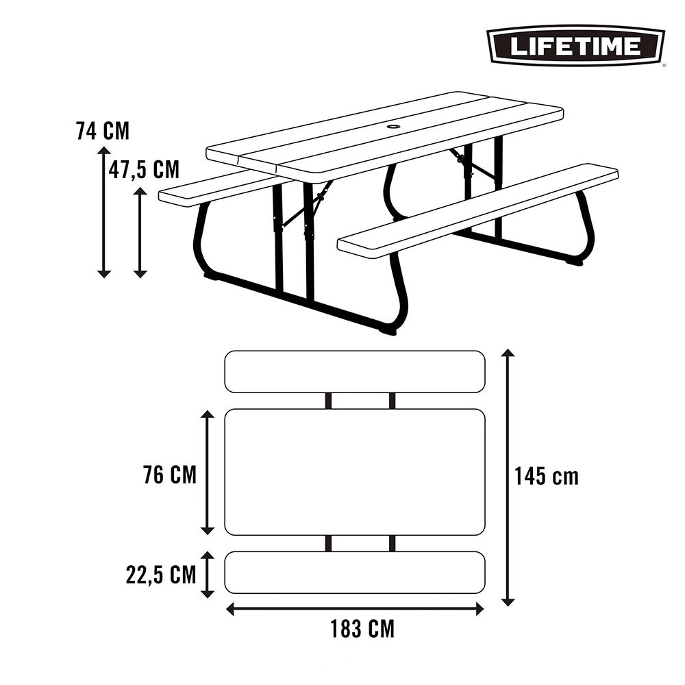 Lifetime Erittäin Kestävä Taitettava Pöytä Penkeillä 183x76x74 cm UV100