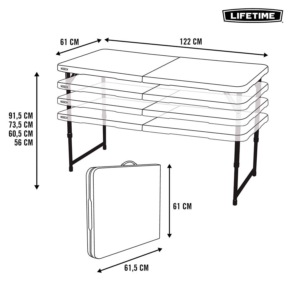 Lifetime Сверхпрочный складной стол 122x61x56-91.5 cm UV100