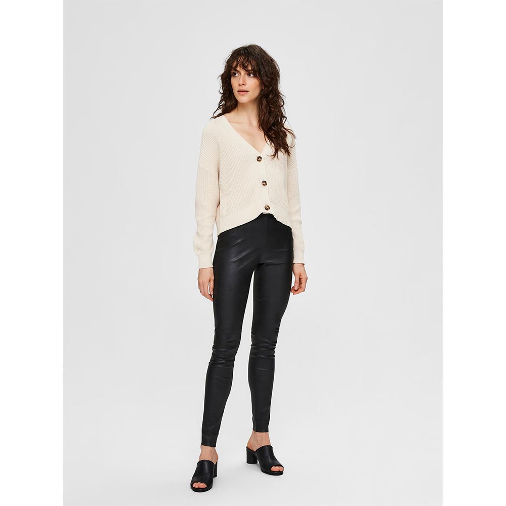 Selected Sylvia Mid Waist Stretch Leather Leggings