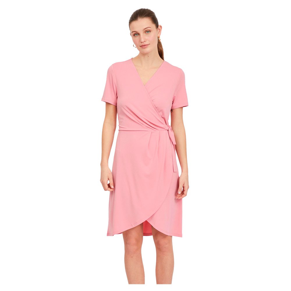Vila Nayeli Short Sleeve Knee Wrap Dress Pink | Dressinn