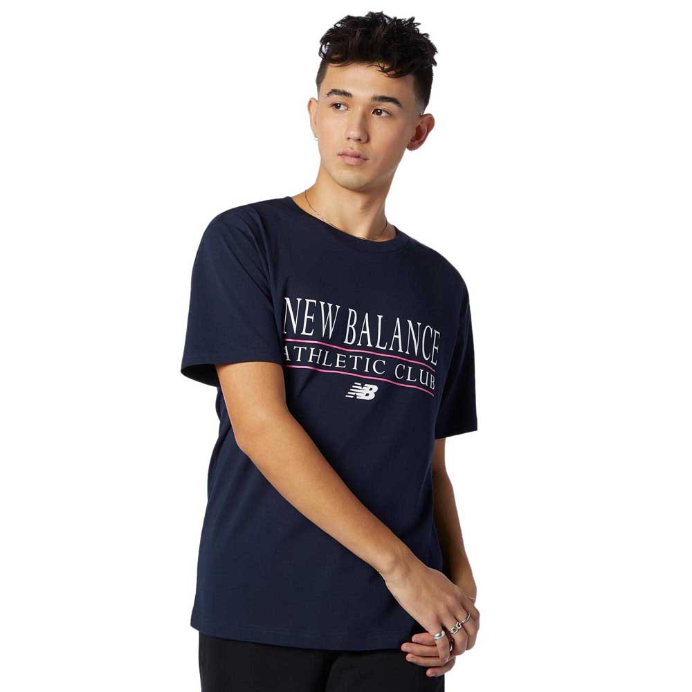 New balance Essentials Athletic Club Short Sleeve T-Shirt Blue| Dressinn