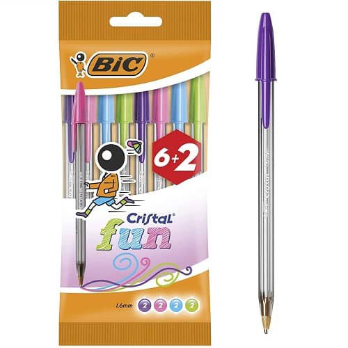 krans Agressief Pardon Bic Cristal Fun Tip 1.6 Mm Blister Pack 8 Ballpoint Pens Multicolor| Kidinn