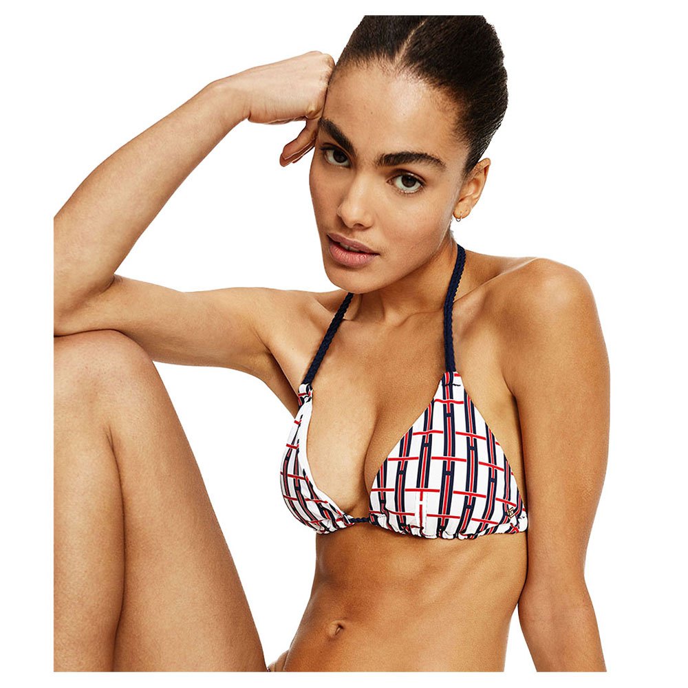 Reporter chaos Cable car Tommy hilfiger Fixed Triangle Check Tie Side Bikini Top White| Dressinn