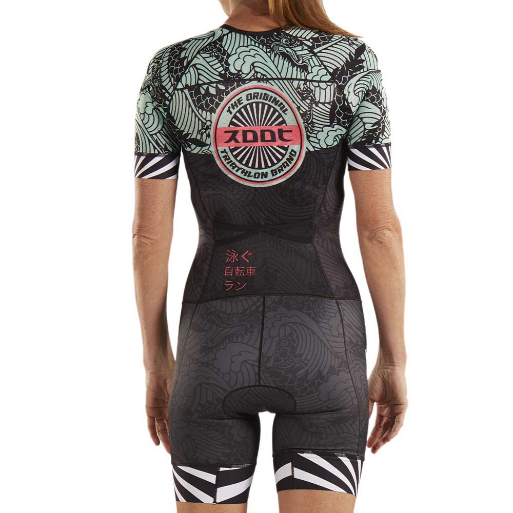 SPF 50+ éléments réfléchissants Zoot Triathlon aérodynamique féminin en Costume de Course Tokyo avec Manches Deux Poches arrière et Une Fermeture éclair de 15 cm sur Le Devant Taille M