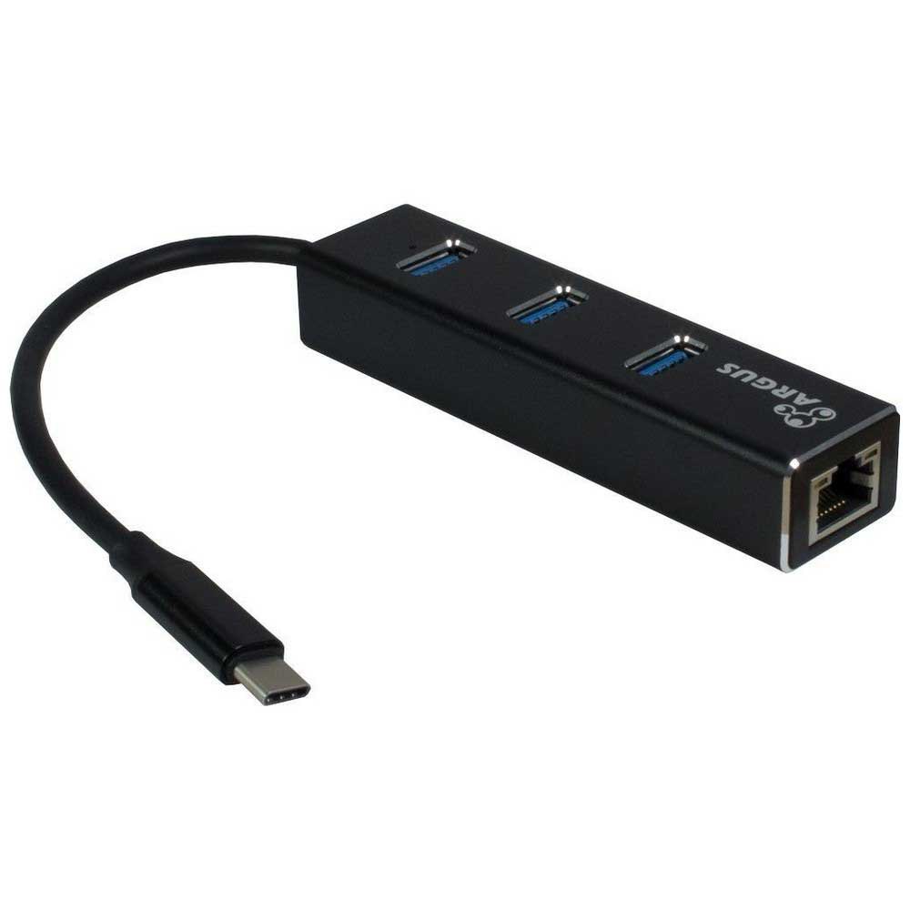 Inter-tech USB C 3.0+Ethernet Hub Black