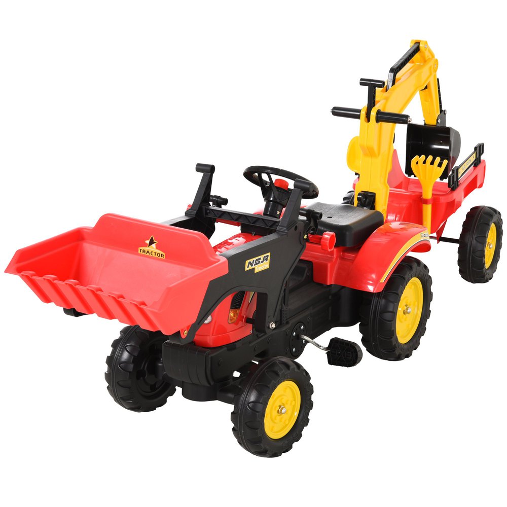 Tractor A Pedales con Remolque Color Rojo