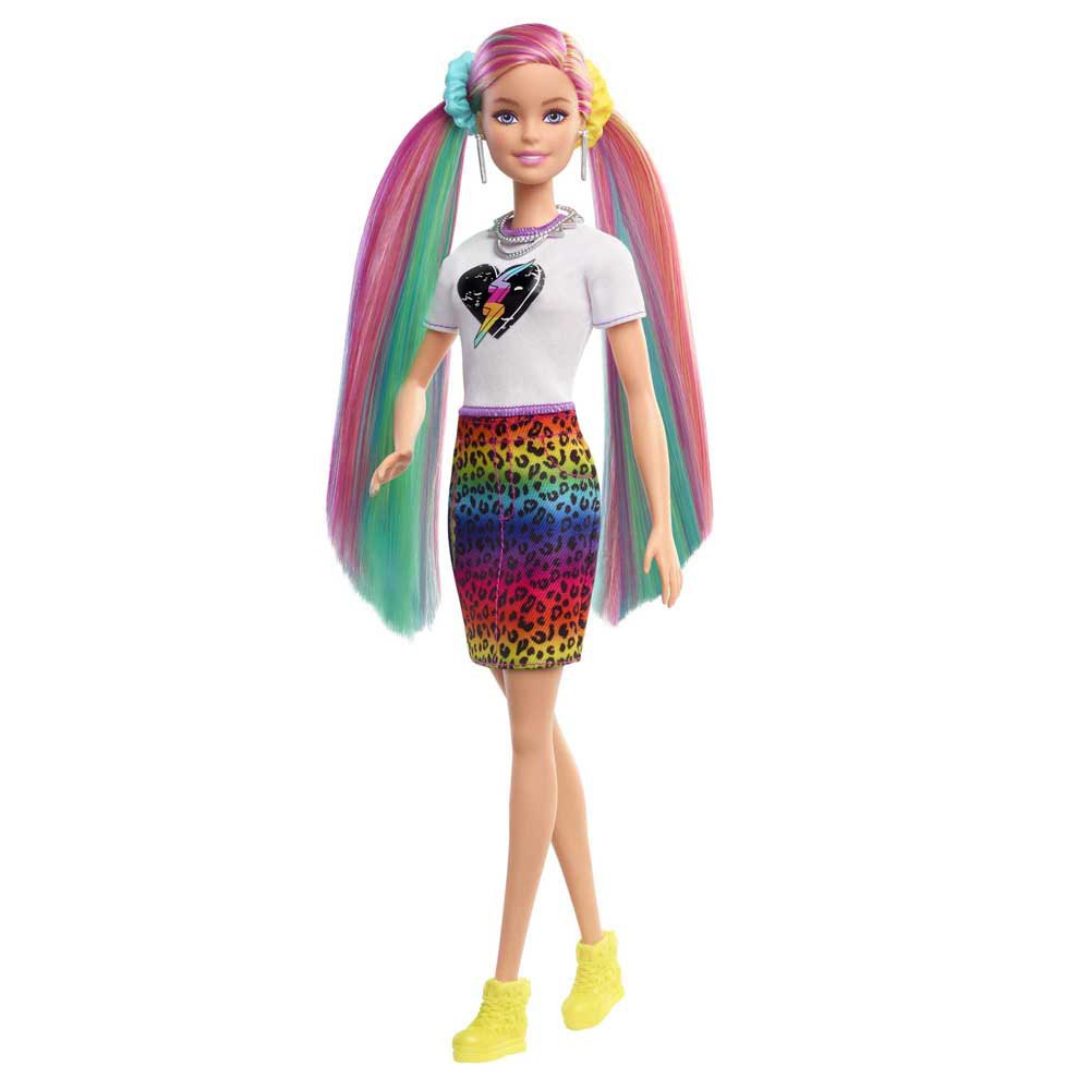 Barbie Tęcza Blond Włosów Ze Spódnicą Cheetah I Dodatkami Mody I Zabawką Do Włosów