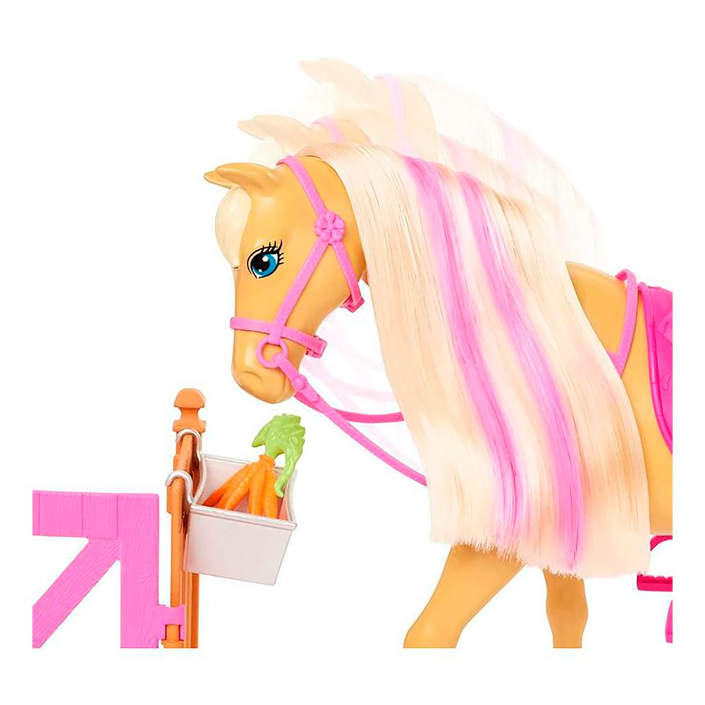 HGB58 Barbie Famille coffret Toilettage des Chevaux avec poupée blonde emballage fermé jouet pour enfant 2 figurines chevaux et plus de 20 accessoires 