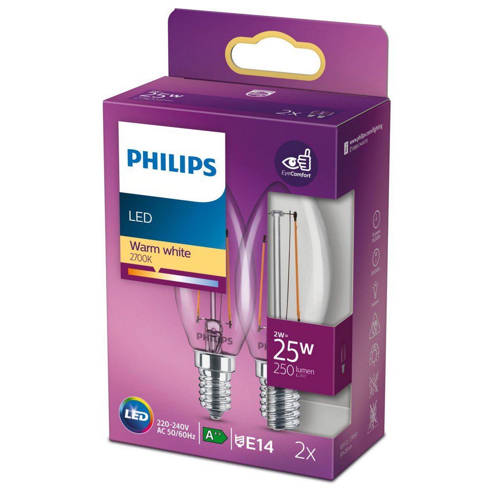 engineering prose Carry Philips Classic Candle E14 25W LED Bulb 2 Units Clear | Techinn