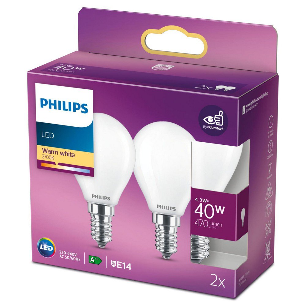 Pence Blijven vooroordeel Philips Classic E14 40W LED Bulb 2 Units White | Techinn