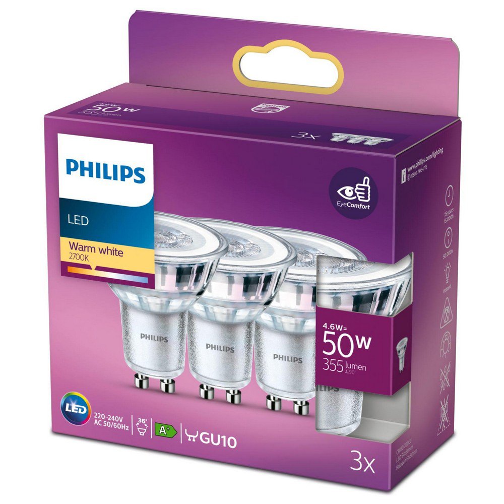 efterspørgsel Hængsel solo Philips Spot GU10 50W LED Bulb 3 Units Silver | Techinn