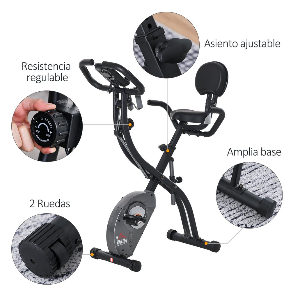 Homcom Bicicleta estática plegable con sensor de pulso y 8 niveles de resistencia