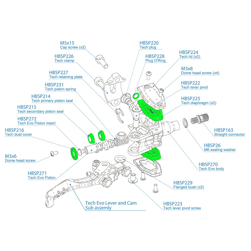 Brand New Tech Evo Brake Master Cylinder Kit Complete Hope Tech