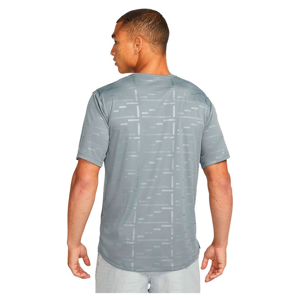 Nike Dri Fit UV Run Division Miler Embossed Short Sleeve T-Shirt Grey|  Runnerinn