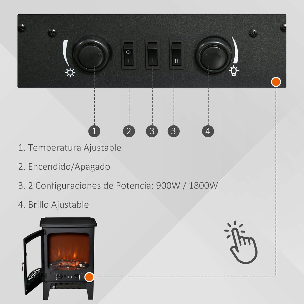 Homcom 900/1800 W Portable Electric Fireplace With Flame Effect