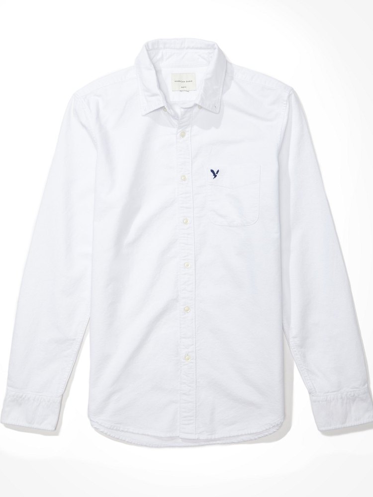 American eagle Camisa Manga Larga Fit Oxford Button-Up Blanco| Dressinn