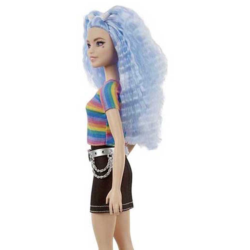 Barbie Capelli Viola Con Arcobaleno Accessori Gonna Di Jeans Top