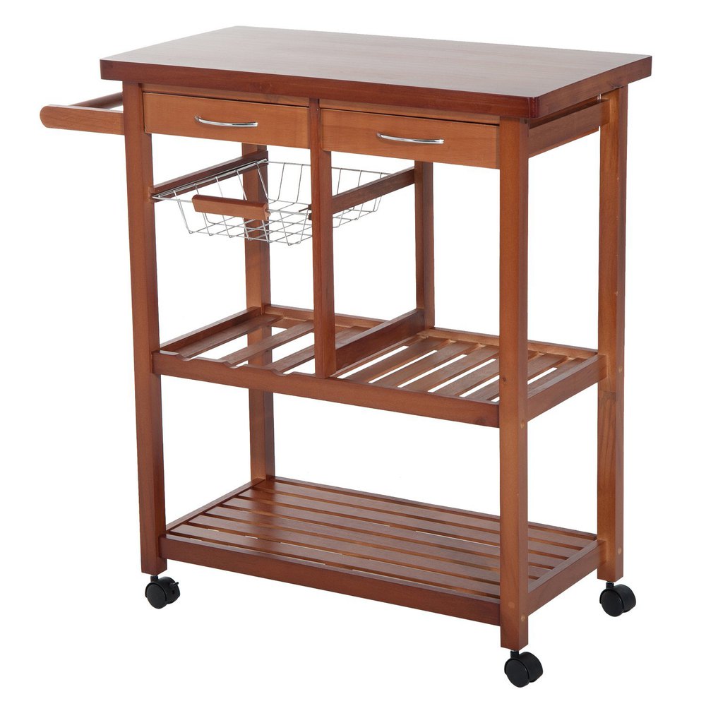 Homcom Kitchen Trolley With Wheels 2 Drawers And Bottle Trolley Brown|  Bricoinn