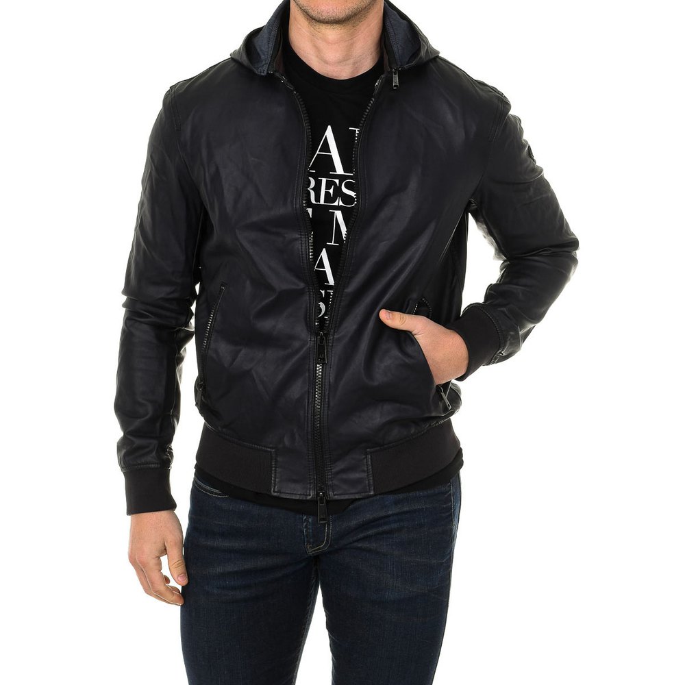 Armani jeans Hooded Biker Jacket Black | Dressinn