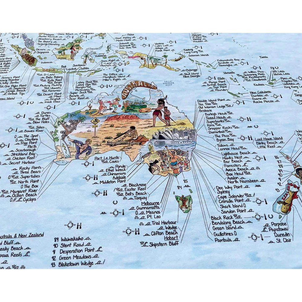 Awesome maps Surftrip Kort Håndklæde Best Surf Beaches Of The World Original Colored Edition