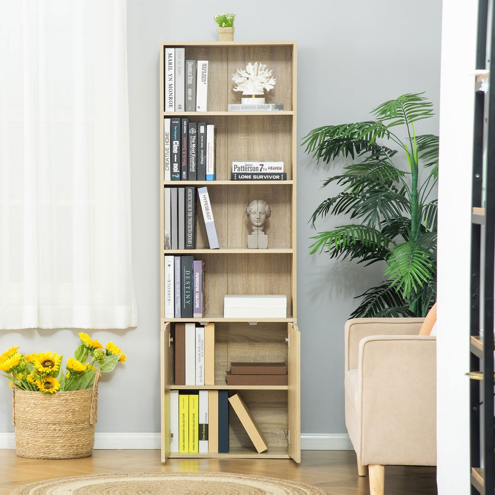 Homcom Bookcase With 20 Open Compartments And 20 Cupboard 20x20x2080 cm