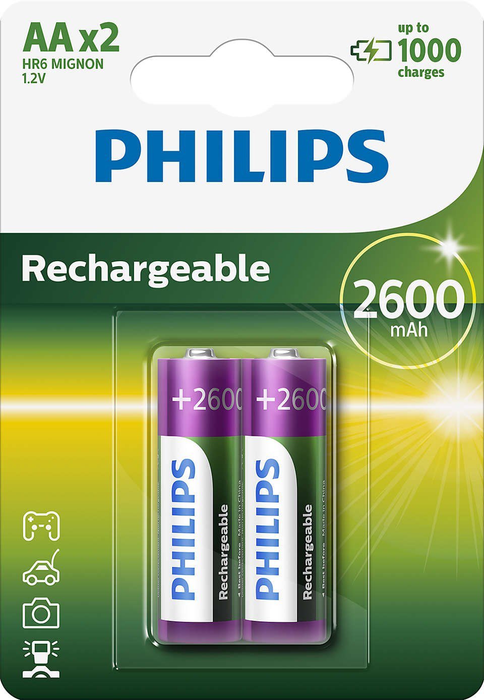 Gunpowder anger stomach Philips Rechargeable Batteries R-6 2600Mah Pack 2 Black| Dressinn