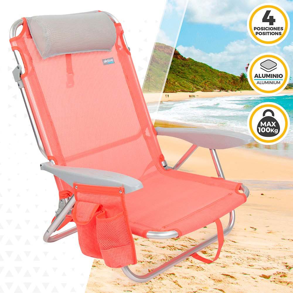 Aktive Beach Składanie Wielopozycyjne Beach Krzesło Z Poduszką