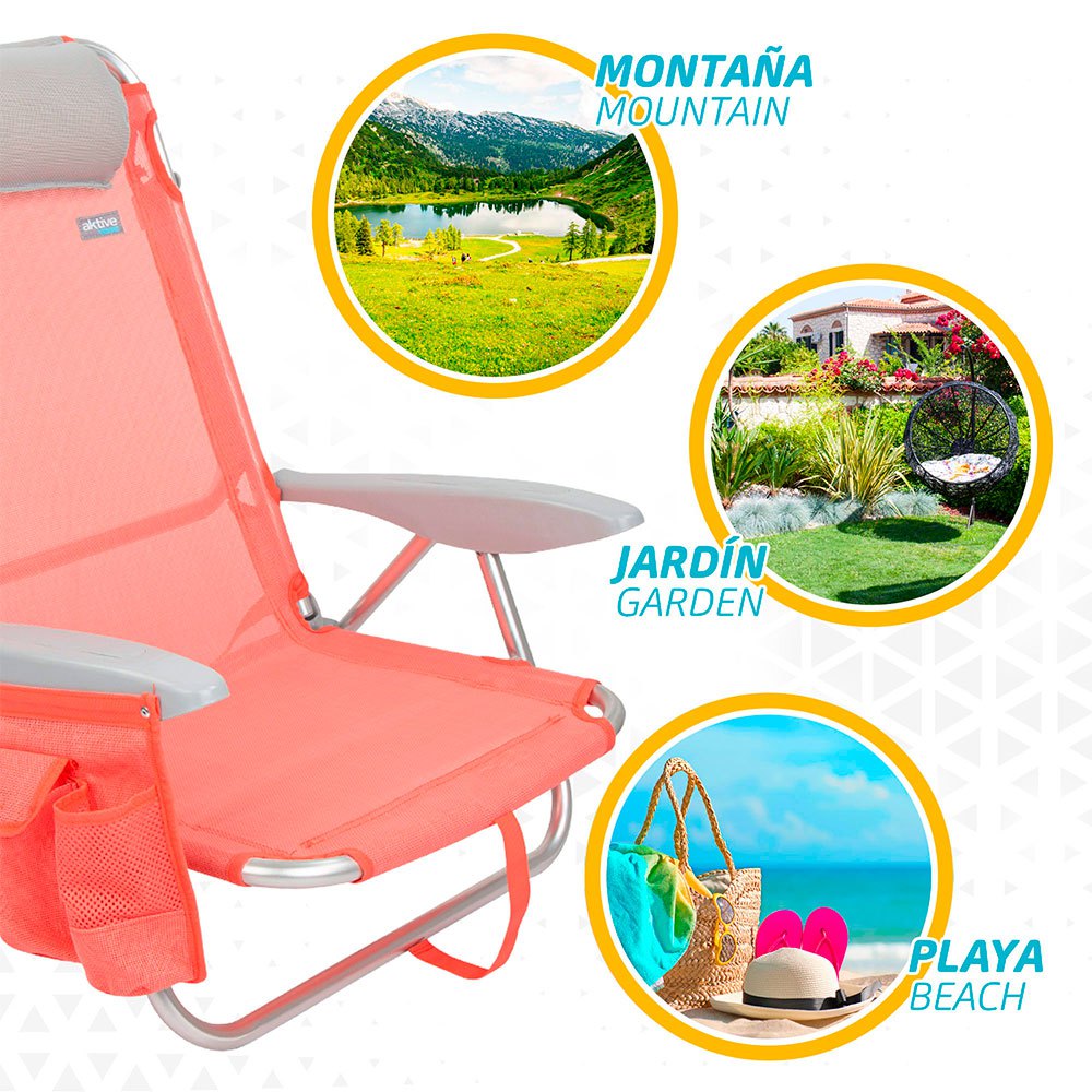 Aktive Beach Multi Position Folding Beach Chair With Cushion