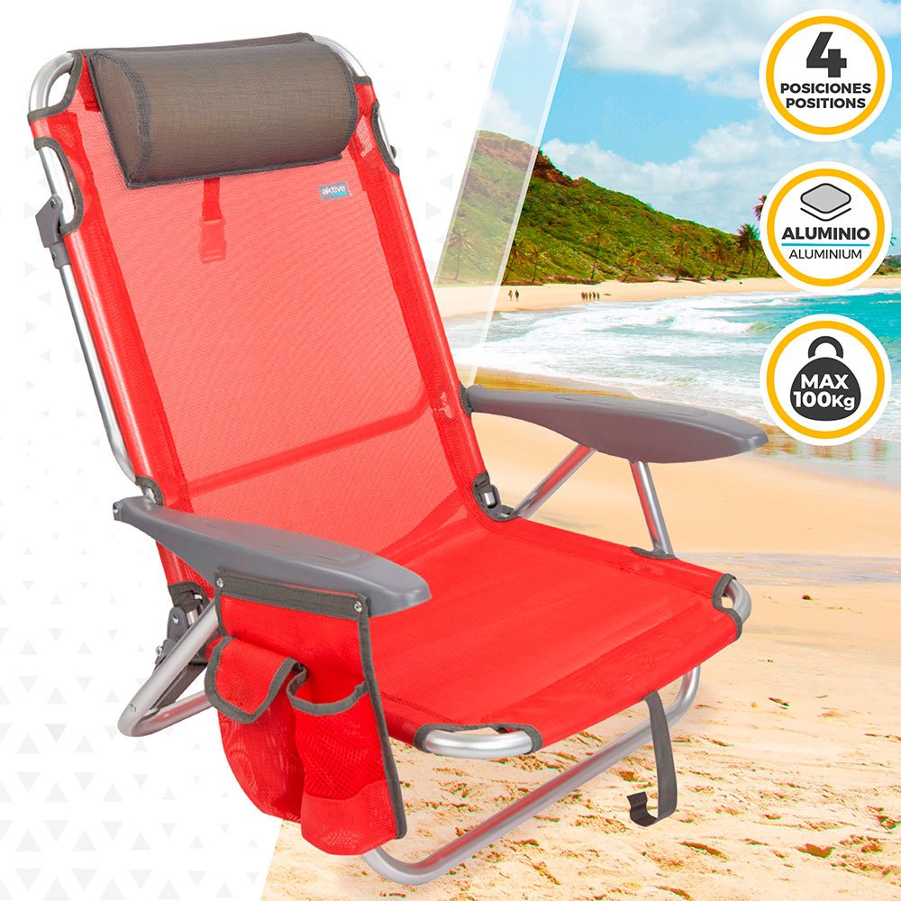 Aktive Beach Reclining Folding Beach Chair With Cushion