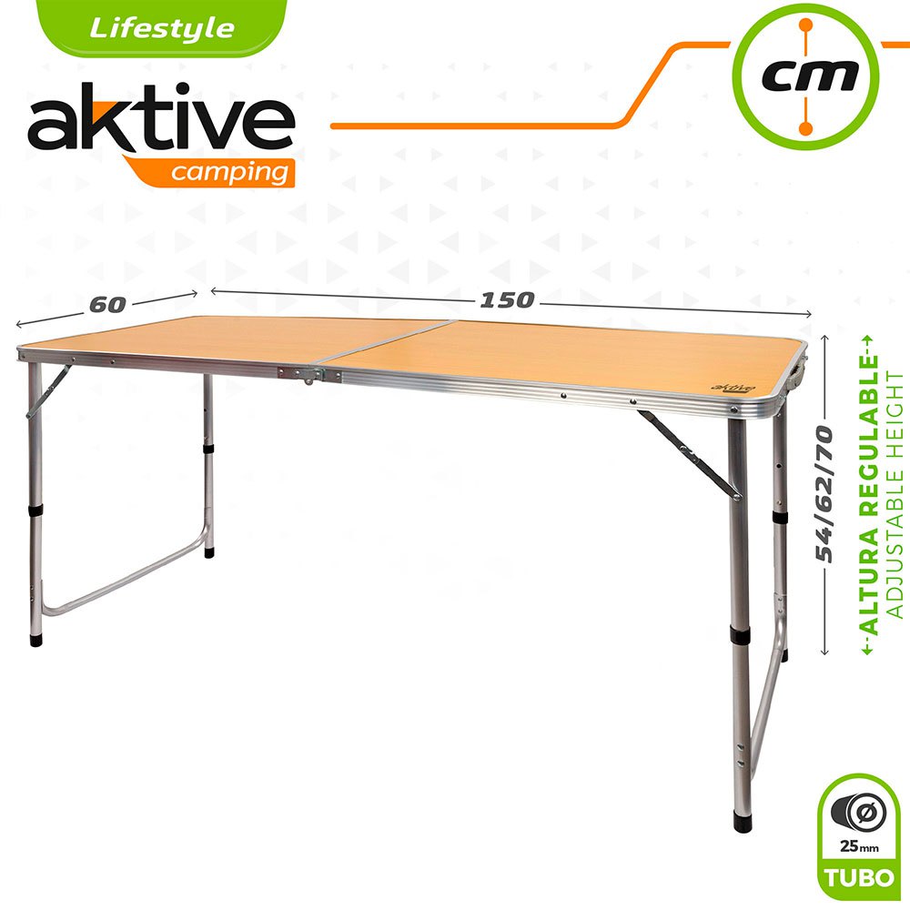 Aktive 木製 折りたたみ式テーブルの高さ調節可能 Camping 茶| Trekkinn