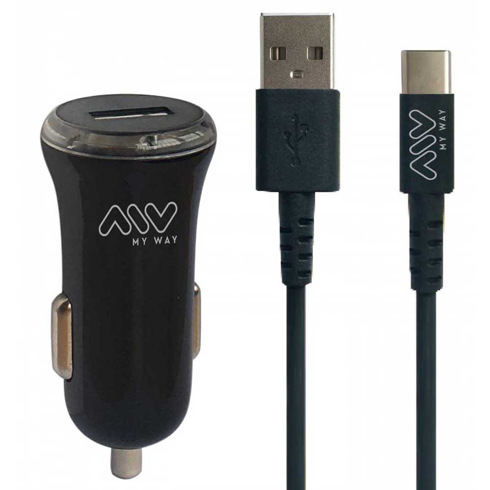 MyWay Chargeur Voiture USB 2A+USB-C 1m Noir