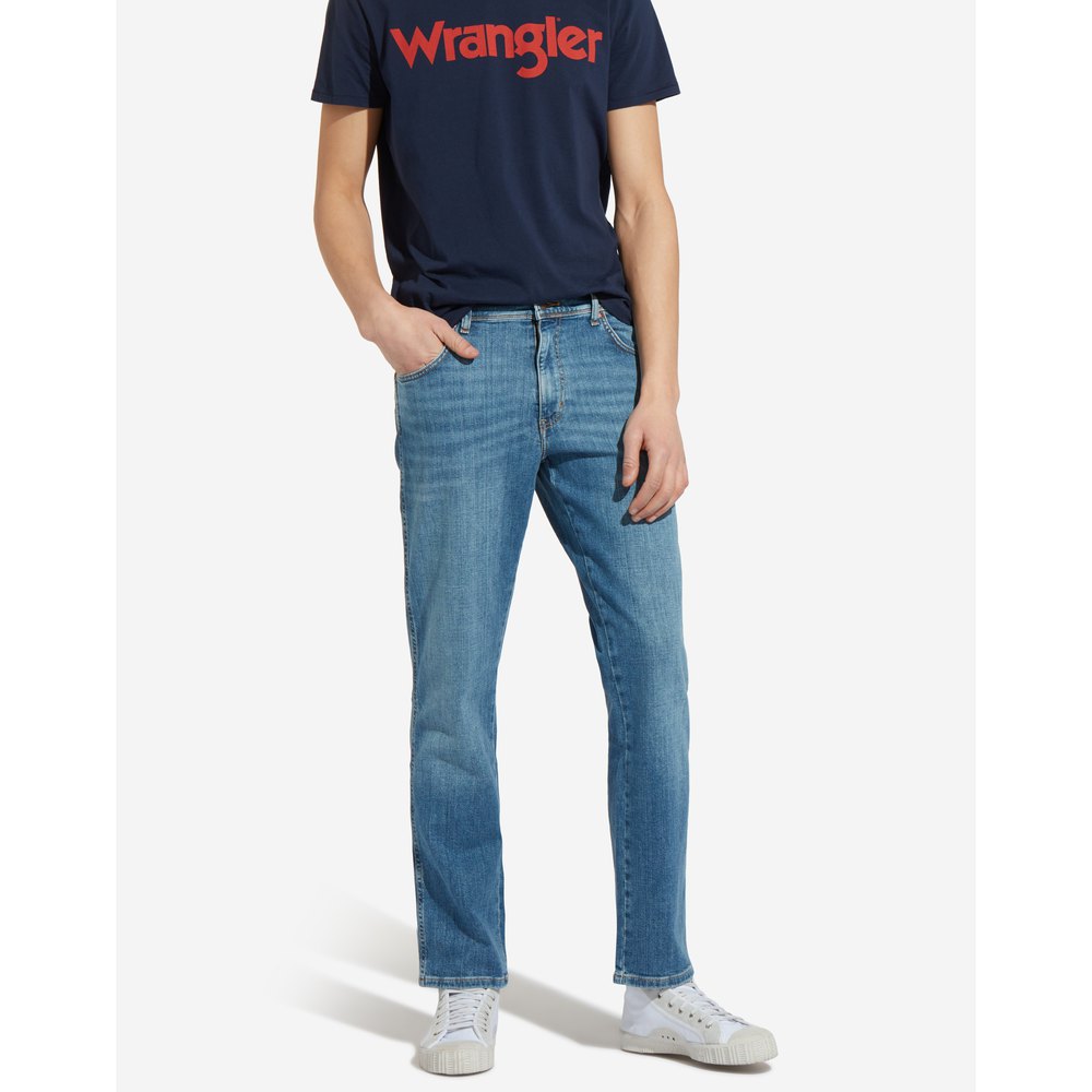 Wrangler New Mens Texas Stretch Regular Fit Jeans Classic Worn Broke Blue Denim 