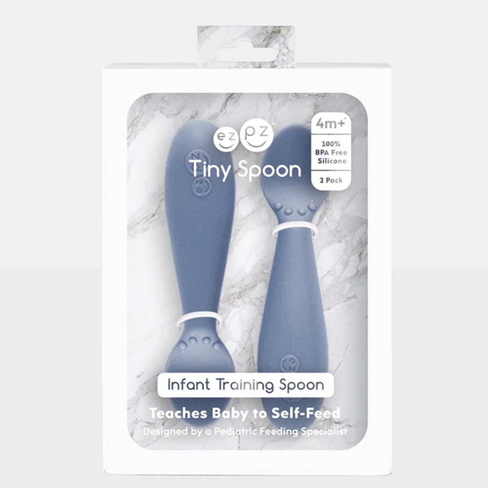 Blue Silicone Feeding Spoon Twin Pack ezpz Tiny Spoon 