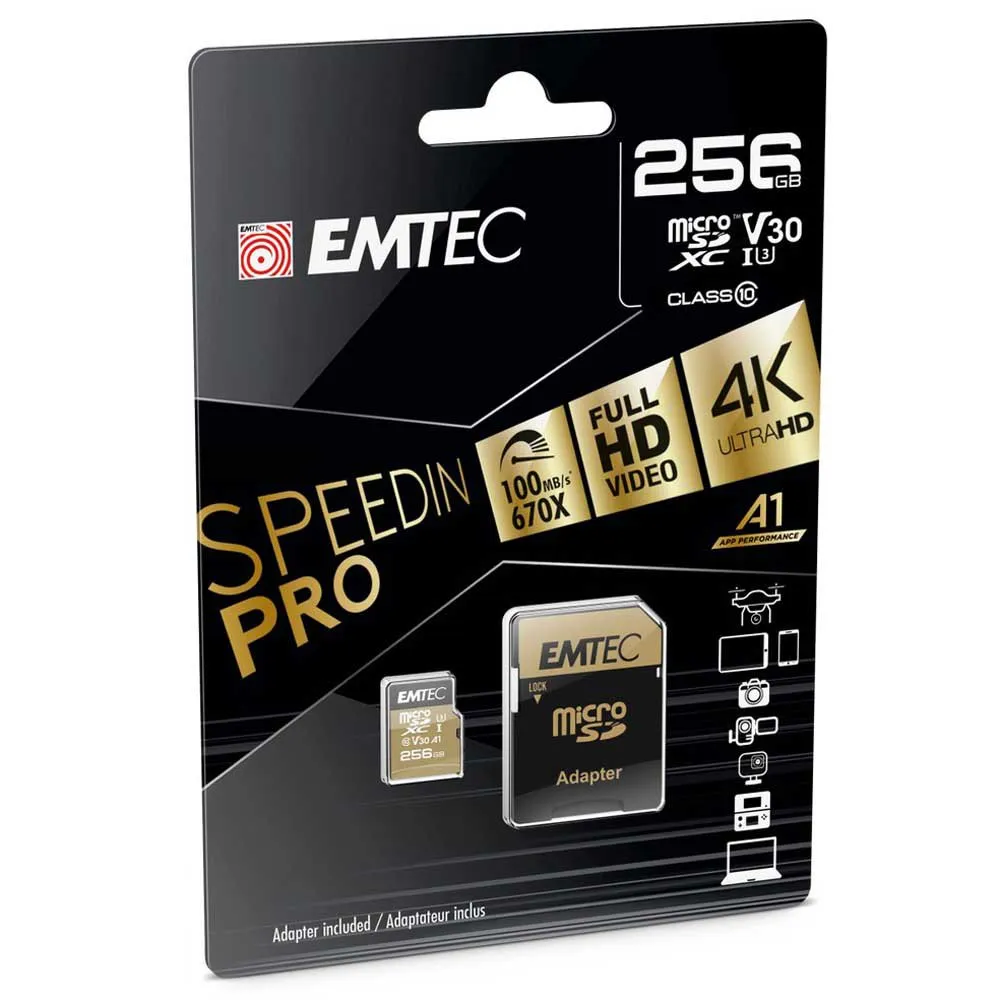 Memory Card Golde Emtec Micro SD 256GB Speedin Pro memory card Golden | Techinn