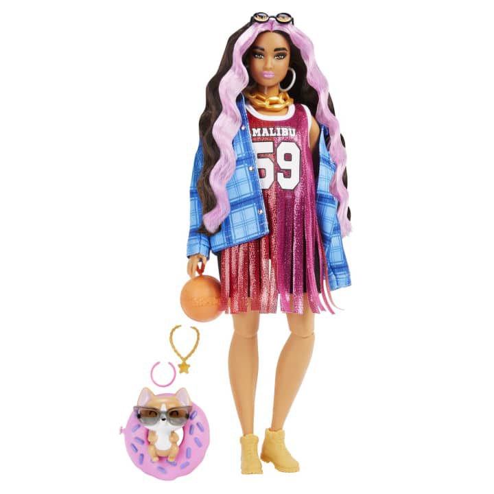 Barbie Extra With Basketball Jersey And Pet Dog Toy Doll Multicolor| Kidinn