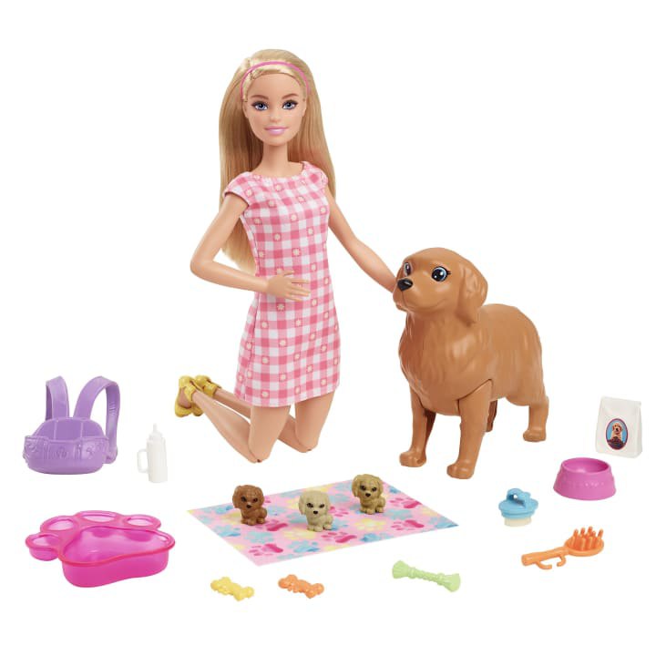 barbie-vastasyntyneiden-pentujen-leikkisetti-ja-elainlelut-nukke