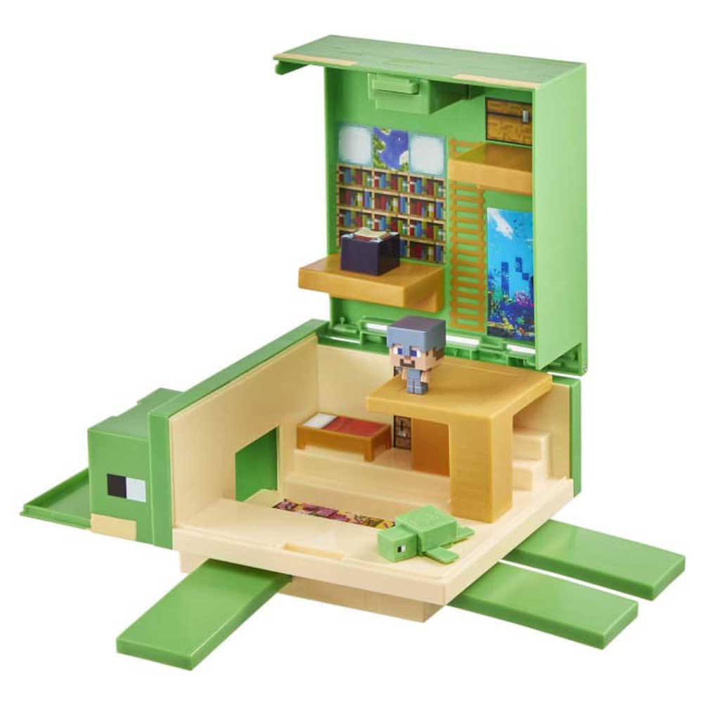 Mattel HDW14 incluye 2 figuras Set de juego para minis juguete para niños +6 años Minecraft Tortuga Guarida Transformable 