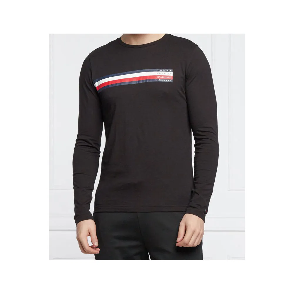 organic cotton black long sleeve tommy hilfiger Tommy hilfiger Sliced Bar long sleeve T-shirt Black Dressinn