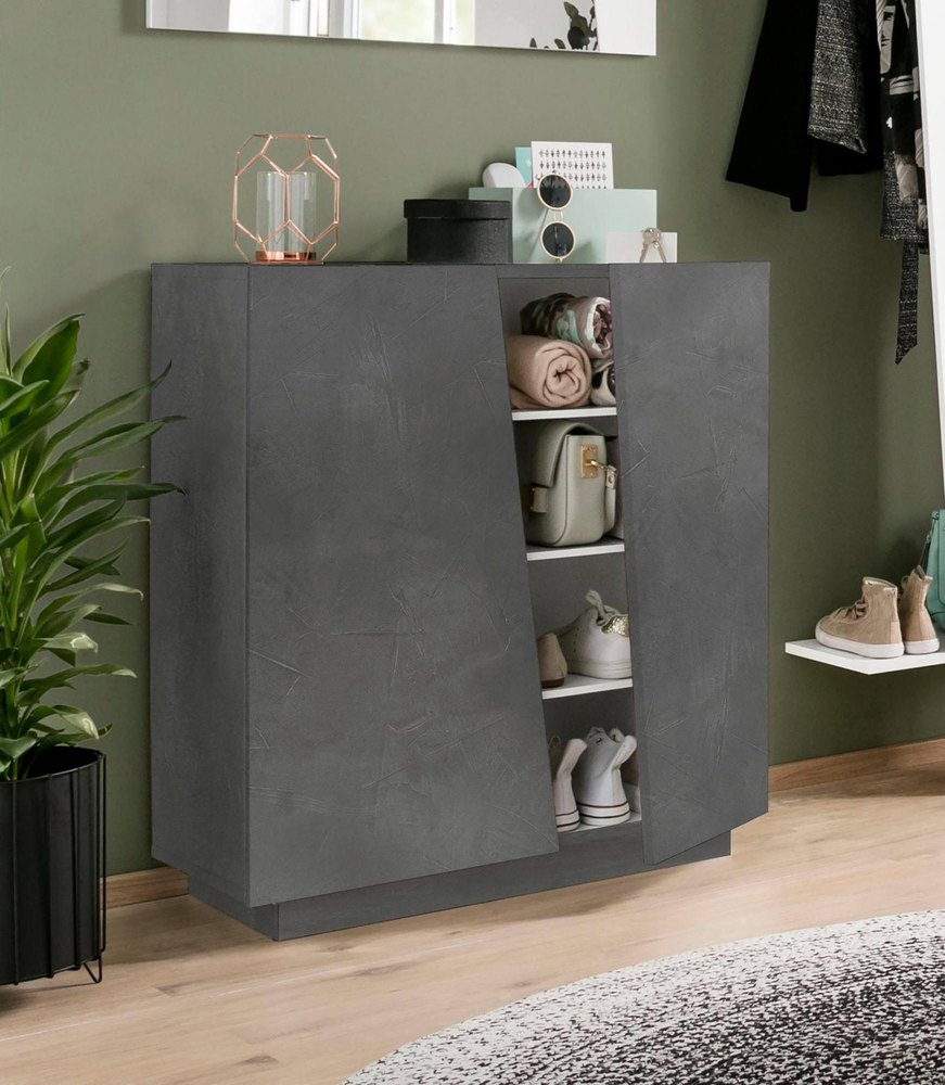 Dmora Modern Shoe Rack. Made In Italy. With 2 Doors. Entrance Shoe Rack.  Multipurpose Cabinet. Cm 80X38H86. Slate Gray Color Grey