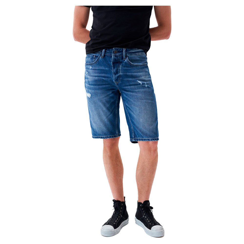Spread Ancient times cell Salsa jeans Slightly Ripped Denim Shorts Blue | Dressinn