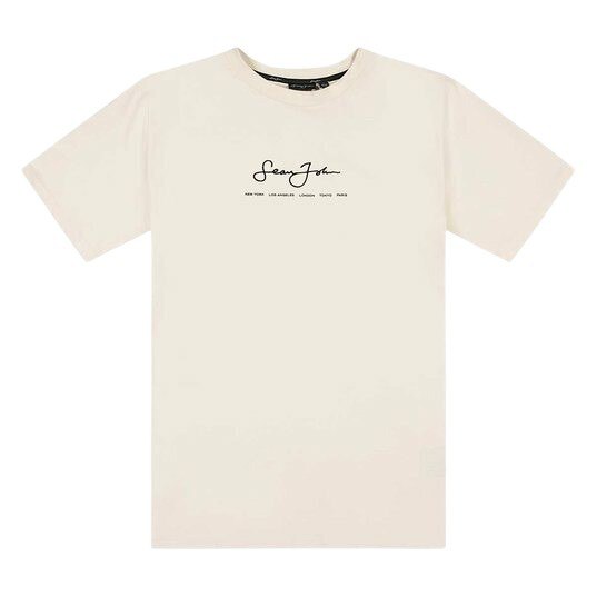 average linear Job offer Sean john Script Logo Essential T-Shirt Beige | Dressinn